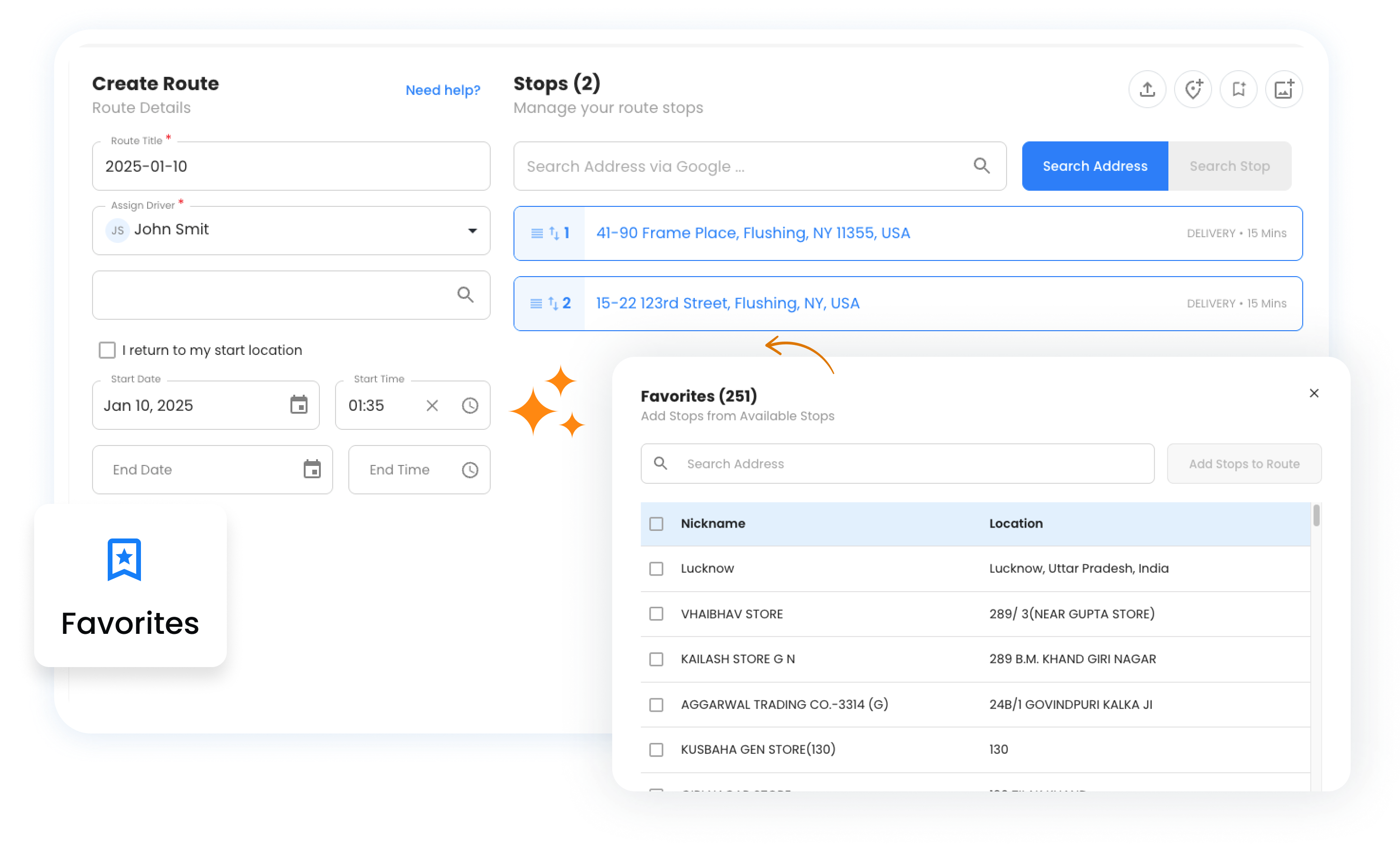 Favorites Management, Zeo Route Planner