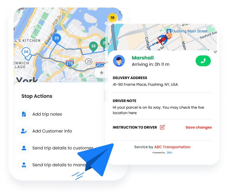 Customer Tracking Links, Zeo Route Planner
